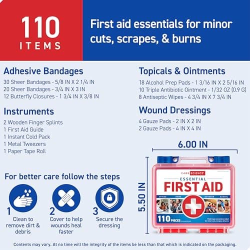 Care Science First Aid Kit, 110 Pieces | Professional Use for Travel, Work, School, Home, Car, Emergency, Survival, Camping, Hiking, and More 6