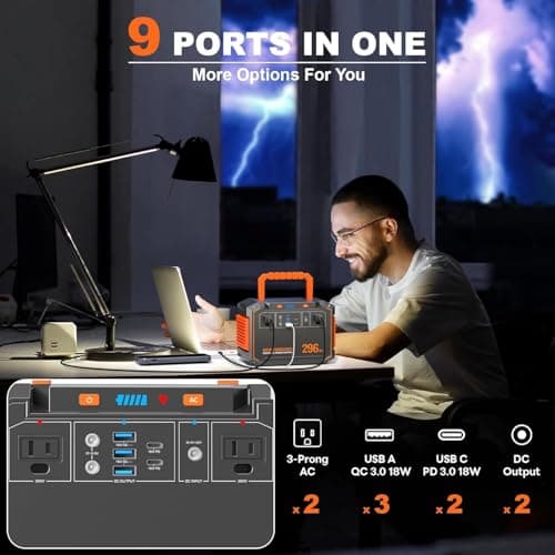 MARBERO 296Wh Solar Generator with Solar Panel Included 300W Portable Power Station with 60W Foldable Panel Set Solar Power Bank with AC Outlets for Camping Home Backup Outdoor Emergency Travel 7