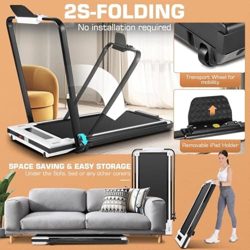 ANCHEER Treadmills with Incline, Under Desk /2s Folding/Max 300 lb Capacity-Walking Pad/Compact Electric Treadmill for Home/Gym/Office with LED Touch Screen/Remote Watch 5