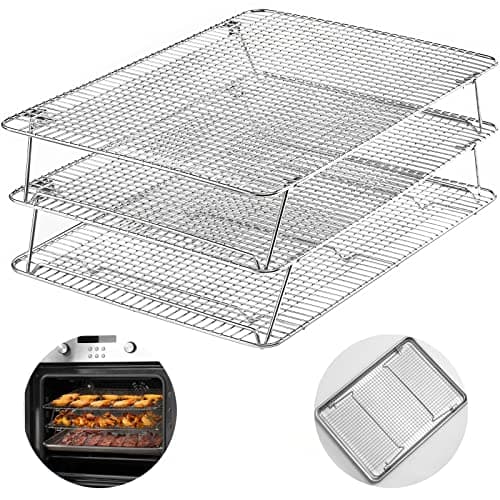HIWARE Oven-Salf Collapsible Cooling Rack for Baking, 3 Tier 12”x 16.5”, Stainless Steel and Fit Half Sheet, Stackable Wire Cooling Racks for Cookie, Pizza, Cake