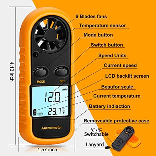Anemometer Handheld, Light Weight Digital Wind Speed Meter, Wind Speed Temperature Gauge with Digital LCD Display for Kite Flying, Meteorology, Fishing, Surfing 5