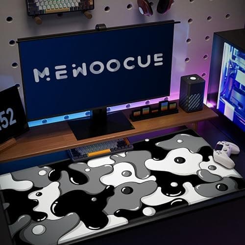 MEWOOCUE® Gaming Mouse Pad for Desk,Large Cute Black White Mousepad Laptop,Japanese Grey Anime Mouse Mat,Long XXL Waterproof Keyboard Pads,Big Non-Slip Mouse Pads for Game Office Home（31.5 x 15.7 in） 5