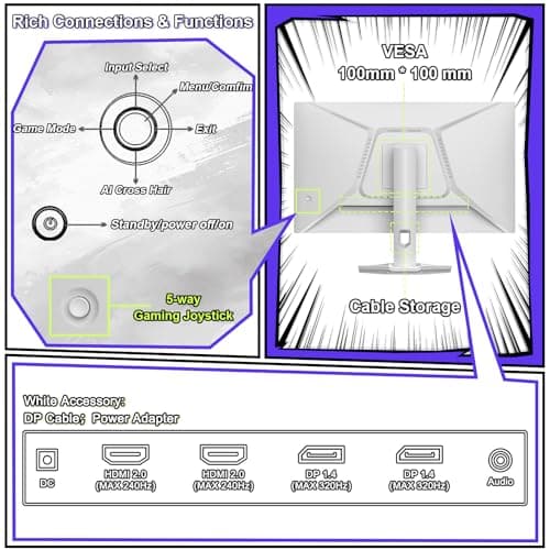 Amzfast 25 Inch White Gaming Monitor 320Hz/300Hz/240Hz, FHD 1080P 1ms Fast IPS Monitor, 12 Months Warranty Exchange (DP Cable) TÜV Rheinland Eye Care | AI Crosshair, Night Vision Function 9