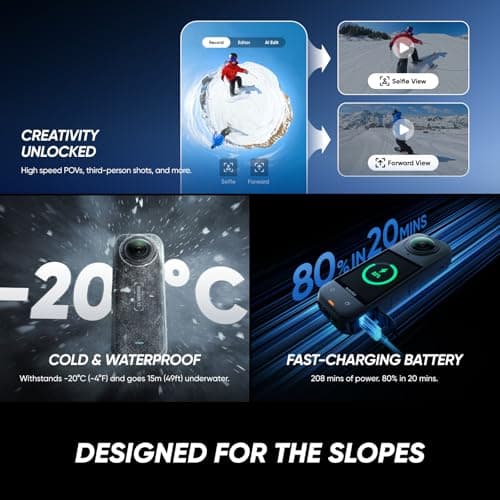 Insta360 X5 Essentials Bundle - Waterproof 8K 360° Action Camera, Leading Low Light, Invisible Selfie Stick Effect, Rugged and Replaceable Lens, 3-Hour Battery, Built-in Wind Guard, Stabilization 8