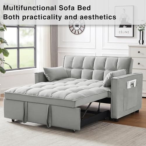 Wakefit 3 in 1 Convertible Sleeper Sofa Bed, Futon Couches for Living Room with Side Pocket | Adjustable Backrest | Velvet Fabric | Pull Out Couch | Small Loveseat | Sectional Sofa Bed(Grey) 7