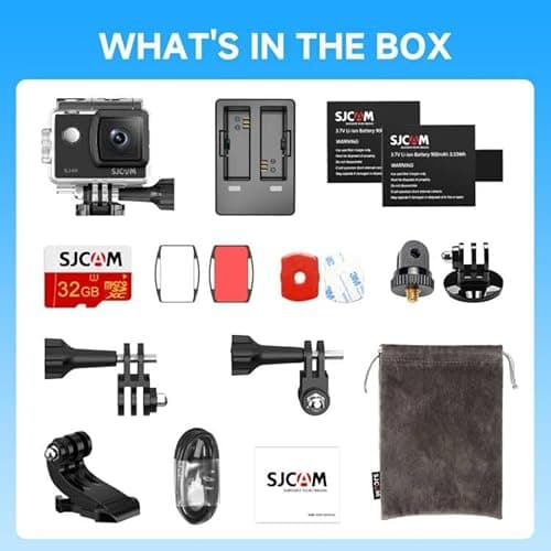 SJCAM SJ4000 Pro-Grade 4K Action Camera, 40MP 3-Axis EIS Stabilization Motorcycle Sport Camera, 170°FOV Waterproof Camera Underwater, 5X Zoom, Dual Batteries, 32G SD Card and Helmet Accessory Kit 9
