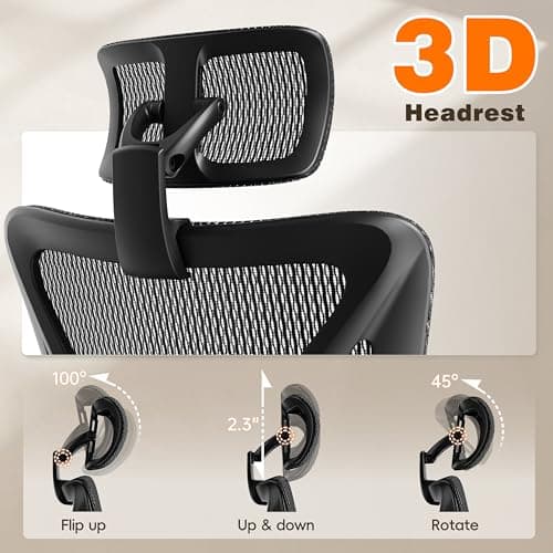 GABRYLLY Ergonomic Office Chair with Adjustable Lumbar Support, 3D Armrests & Headrest, 135° Reclining Chair with Footrest & Large Steel Base,300LBS Swivel Desk Chair(GYMN01) 7