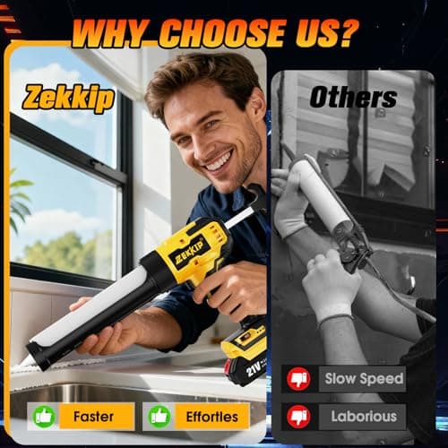 Zekkip Electric Caulking Gun, Cordless Caulking Gun with 2x 2000mAh Batteries, 13Pcs Silicone Caulking Tools, 6 Adjustable Speeds, LED Light, Battery Powered Caulking Gun for Filling, Sealing 7