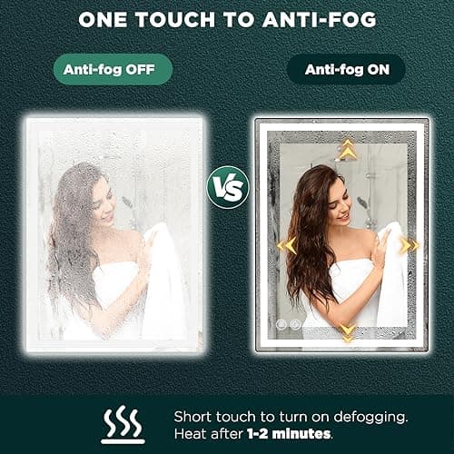 LED Bathroom Mirror 24"x 32" with Stepless Dimmable Wall Mirrors with Anti-Fog, Dimmable CRI>90, Vanity Mirror with 3 Color Modes, Shatter-Proof, Memory Bathroom Mirror with LED Lights 6