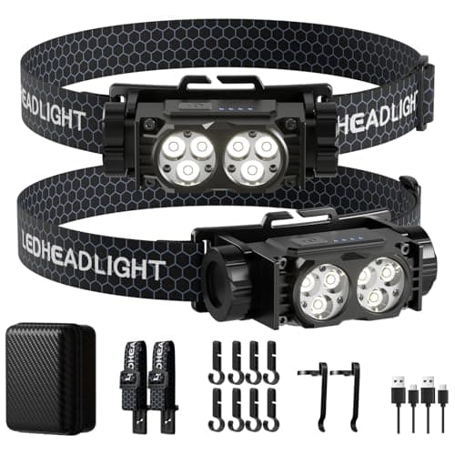 Headlamp Rechargeable 2PCS,4500L Super Bright Light Bright LED Rechargeable Headlight with White Light, Waterproof Head Lamp with Headband for Outdoor Camping, Hiking,Camping Essentials,Working