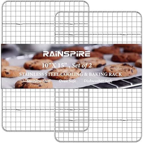 Oven-Safe Dishwasher-Safe 100% 304 Stainless Steel Cooling Rack 10" x 15" Heavy Duty Tight-Wire Set of 2 Fits Jelly Roll Pan Half Sheet Pan