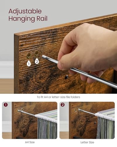 VASAGLE File Cabinet, 3 Drawers Filing Cabinet for Home Office, with Wheels, for A4, Letter Sized Documents, Hanging File Folders, Rustic Brown and Ink Black UOFC065B01 5