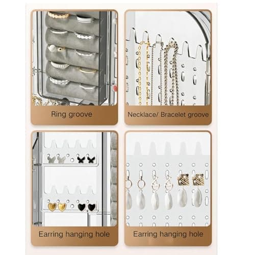 Wall Mounted Jewelry Organizer Cabinet- No Punching Foldable 4- Compartment Jewelry Hanging Organizer for Necklaces, Rings, Bracelets | Jewelry Earring Holder Storage Box for Women & Girls (Rose Gold) 6
