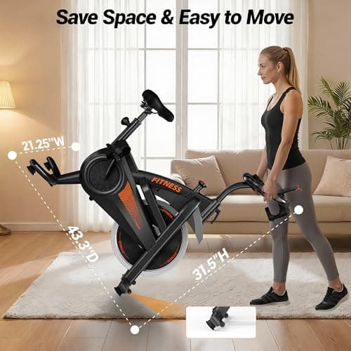 CURSOR FITNESS Exercise Bike, Brake Pad Stationary Bike for Home with Exclusive App, Stationary Bikes for Home with 300 lb Weight, Indoor Cycling Spin Bike Workout Bike with Extra Comfort Seat 9