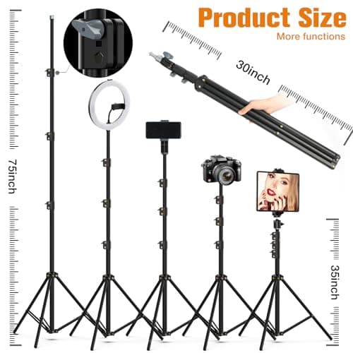 22"Ring Light with Stand,Ring Light Tripod for iPhone ipad,with 75"Tripod/LCD Display/4 ipad iPhone Clips/2 USB Ports,2600K-6500K Color Temperature,for Barber Makeup Tattoo TikTok Video Recording Vlog 6