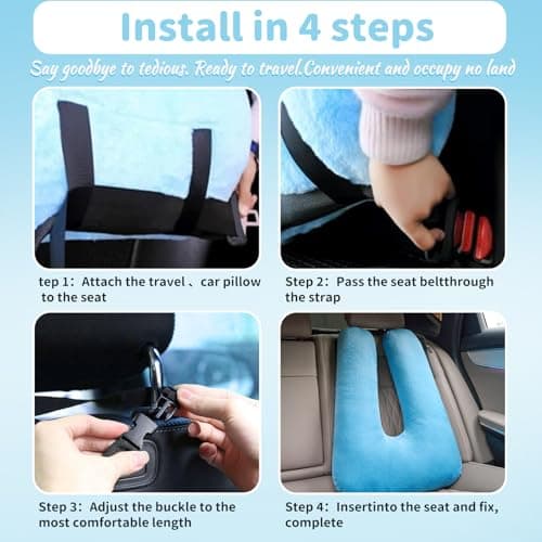 BGZBGZ Travel Pillow, Car Pillow for Kids, Car Sleeping Pillow for Adults, Travel Pillow for Kids with Adjustable Strap, Support Head and Neck on Road Trips, Car Travel Essentials,Grey 5