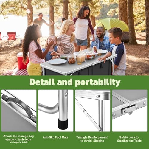WildFinder Camping Table, Folding Camping Table with Storage, Lightweight & Portable, 3 Heights Adjustable Folding Table for BBQ, Camping, Picnic and Indoor Use, Grey 5