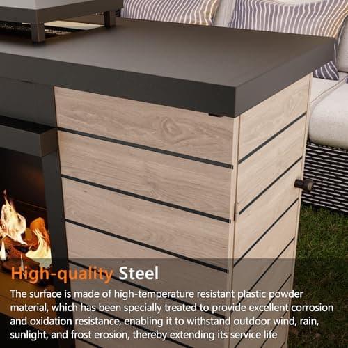 63.0''x37.6'' Outdoor Propane Fireplace, 50,000 BTU Vent-Free Gas Heater, CSA Certified Grey & Black Weather-Resistant Steel, Realistic Ceramic Logs, Rain Cover Included 7