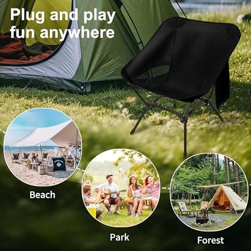 Lightweight Camping Chairs with Adjustable Height, Portable Camping Chairs for Adults with Carry Bag and Side Pockets, Folding Chairs for Outside for Camping, Beach, Fishing, Trip, Picnic (Black) 7