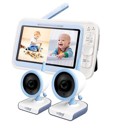 LEREVE Low EMF 5" HD Video Baby Monitor with 2 Cameras and Audio, Auto Noise Reduce, No WiFi, Long Range, 2-Way Audio, Lullaby, Ideal Gifts