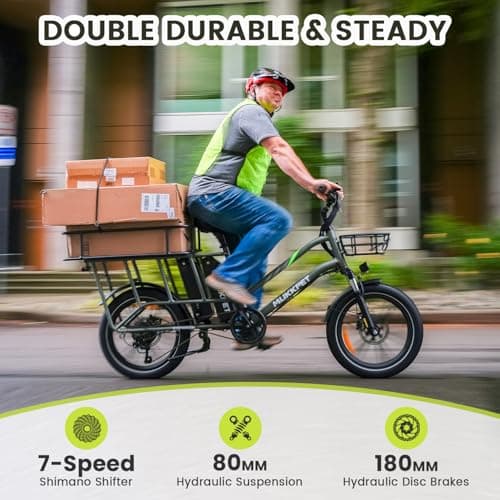 Mukkpet Stepwagon Electric Bike for Adults,120Miles 28MPH Ebike,Peak 1500W Motor Cargo Electric Bike,48V 30AH Removable Battery with 20 * 3" Fat Tires Ebike,Hydraulic Suspension 7