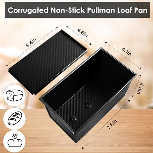 Spmarkt 1lb Bread Pan with Dough Scraper Cutter, 8.4 X4.8inch Black Bread Loaf Pan, Rectangular Covered Metal Pullman Loaf Pan with Lid for Homemade Sandwich Bread 6