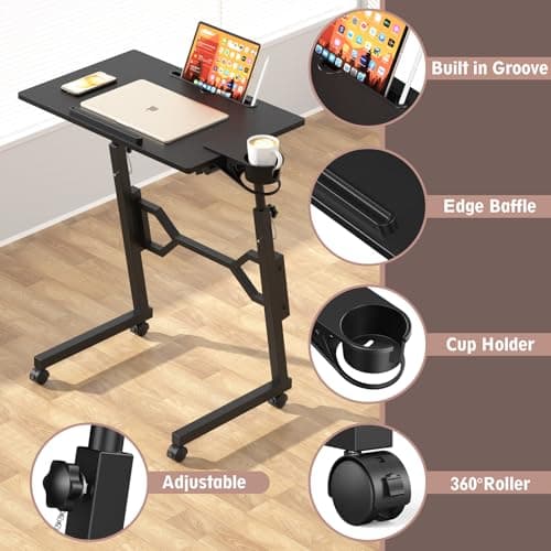 Enayplon Small Standing Desk with Wheels, Portable Treadmill Desk, Rolling Desk Adjustable Height for Laptop, Mobile Standing Table for Walking Pad, Bedside Table 6