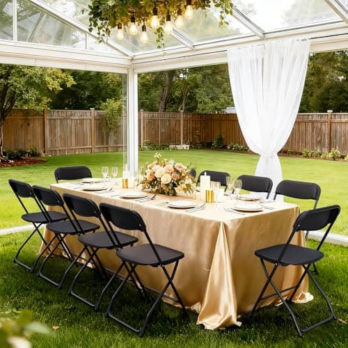 FurniEdge 2 Pack Black Plastic Folding Chairs, Outdoor Portable Folding Chair with Steel Frame, 350lbs Capacity Stackable Foldable Chairs for Patio, Garden, Picnic, Kitchen, Events 2