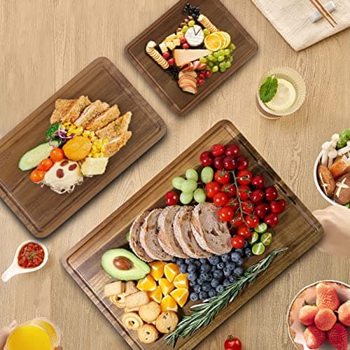 Wood Cutting Boards Set of 3 for Kitchen, Thick Chopping Board, Large Wooden Cutting Board Set with Deep Juice Groove and Handles, Wooden trays for meat, fruit and cheese 6