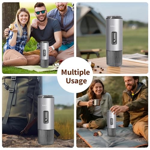 Loezora Stainless Steel Portable Espresso Maker – 20Bar, 7500mAh Rechargeable, 3-in-1 for Nespresso/DG Capsules & Ground Coffee, Self-Heating, Best Value for Camping Car Travel (Silver 7
