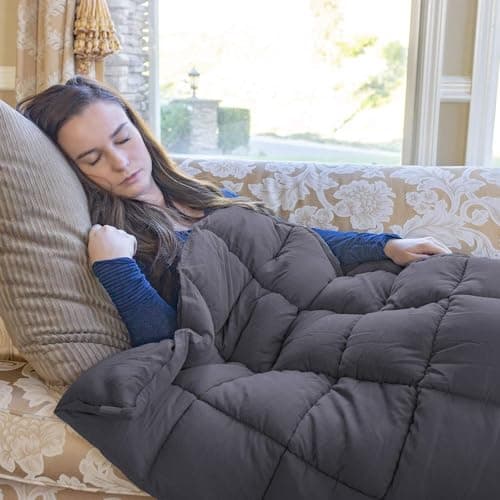 Nova Microdermabrasion Weighted Blanket (15 lbs, 48”x72” Grey) Cooling Breathable Heavy Blanket for Adults All Season Microfiber Material with Glass Beads Soft Thick Comfort Blanket