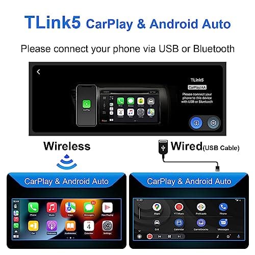 6.9 Inch Single Din Car Stereo with Wireless Apple CarPlay & Wireless Android Auto, Single Din Touchscreen Radio, Android 10 Multimedia System, GPS, Bluetooth, WiFi, FM, SWC, USB 9