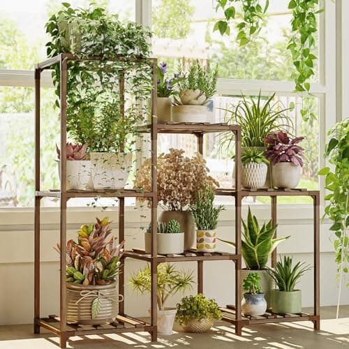 Bamworld Plant Stand Indoor Plant Shelf Outdoor Wood Plant Rack for Multiple Plants 3 Tiers Ladder Plant Holder for Living Room Patio Boho Home Decor for Gardening 7