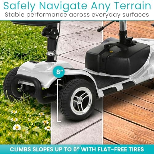 Vive 4 Wheel Mobility Scooter - Electric Powered Wheelchair Device - Compact Heavy Duty Mobile for Travel, Adults, Elderly - Long Range Power Extended Battery with Charger & Basket 6