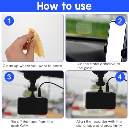 8Pcs Dashcam Windshield Sticker Electrostatic Film Transparent Sticker to Prevent Scratching and Falling, Durable and Reusable Dash Cam Stickers for Mounting Dash Cam 5