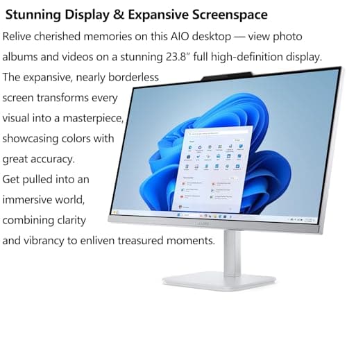 Lenovo 24 23.8" All-in-One Desktop Computer for Home Office, 16GB DDR4 RAM, 1TB PCIe SSD, Intel Processor 8-Core i3-N305, Lifetime Office 365 for Web, FHD AIO PC, WiFi 6, BT 5.2, Win 11, White 5