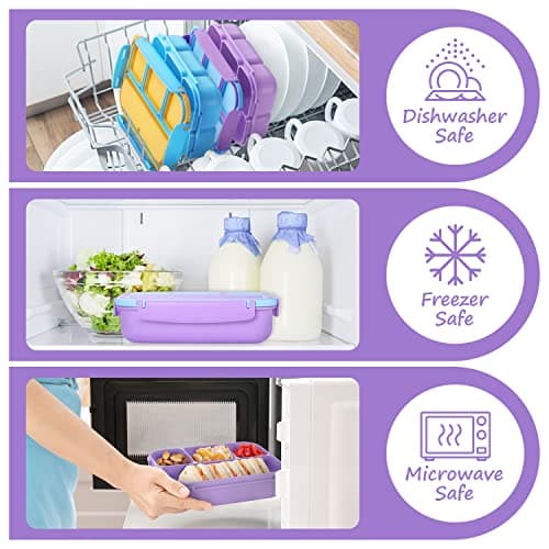 QQKO Bento Lunch Box for Kids Girls Boys, Toddler Kids Lunch Boxes for School, Lunch Containers for Adults with 4 Compartments, Sauce Container, Utensils, Food Picks and Muffin Cups, Purple 6