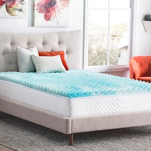 Linenspa 3 Inch Gel Memory Foam Mattress Topper – Egg Crate Style, Reversible for two feels – Promotes Airflow & Relieves Pressure Points – Twin XL