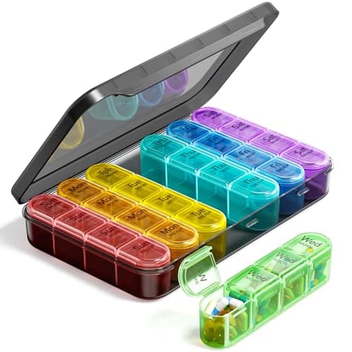 Odaro Weekly Pill Organizer 4 Times a Day, BPA Free Daily Pill Box 7 Day, Large Travel Pill Case with 28 Compartment to Hold Medicine, Vitamin and Supplement