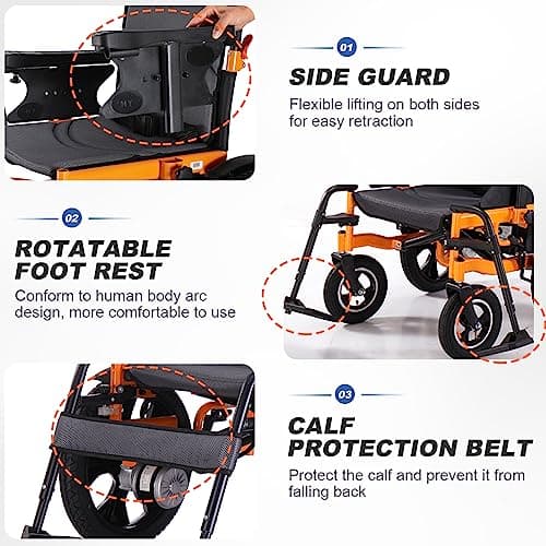 Upgraded 16" Big Front Wheel Electric Wheelchairs, USB Led Light, Dual Brakes, 20” Seat Width All Terrain Motorized Wheelchair, Wheelchairs for Adults 330lb, Backpack, Rear Control Included 9