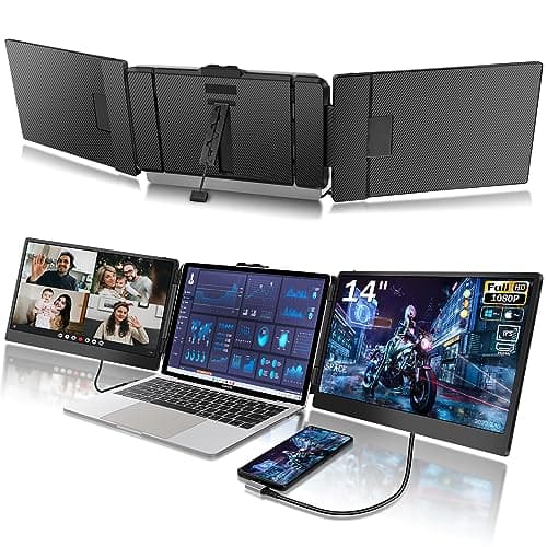 CopGain Laptop Screen Extender - 14 Inch 1080p FHD IPS Triple Portable Monitor for 13-17.3 Inch Laptops - Plug and Play Type-C/HDMI for Windows, Mac