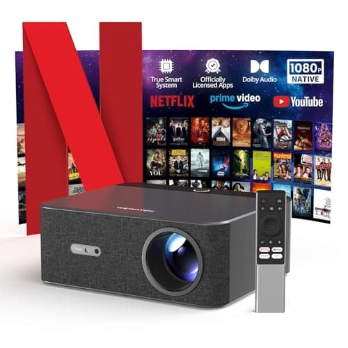 [800 ANSI, Official-NetfIix] Smart Projector, Auto Focus & Keystone, Native 1080P Projector with WiFi & Bluetooth, 40-300" Display, Dolby Audio, Home Theater Projectors for Bedroom Outdoor
