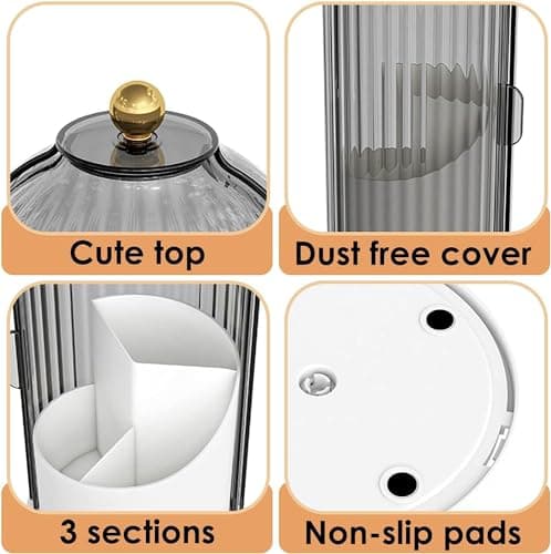 Zufudo Dustproof Toothbrush Holders with Cover, Rotating Electric Toothbrush and Toothpaste Holder for Bathroom Countertop, 3 Slots Makeup Brushes Organizer, Grey White 5