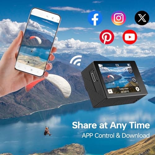 Action Camera 5K30FPS, Waterproof Camera Underwater 131FT with EIS, WiFi App, Remote Control, 64GB Card, 2x1350 mAh Batteries, 170° Wide Angle, Sports Helmet Bike Video Camera 5