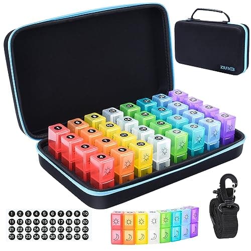 Zrfmib Monthly Pill Organizer 2 Times a Day, 30 Day Travel Pill Organizer with 32 Daily Pill Box Organizer for Fish Oil, Vitamins, Supplements and Medications