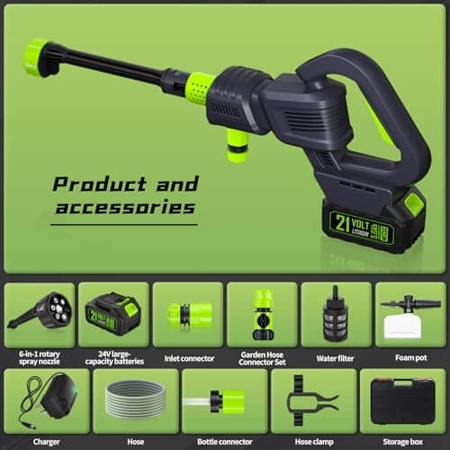 Cordless Pressure Washer, 970PSI Portable Power Washer with Rechargeable 4.0Ah Battery 6-in-1 Nozzle, 3 Speed Adjustment LCD Touch Screen, Handheld High-Pressure Car Washer Gun for Home/Floor 7