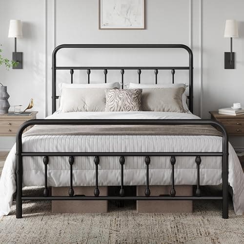 Yaheetech Classic Metal Platform Bed Frame Mattress Foundation with Victorian Style Iron-Art Headboard/Footboard/Under Bed Storage/No Box Spring Needed/Full Size Black