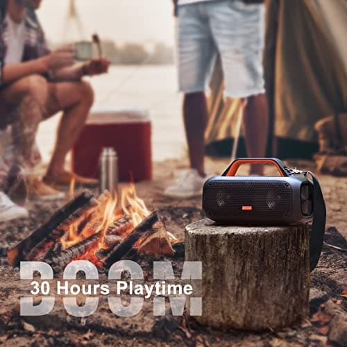 DOSS Extreme Boom Bluetooth Outdoor Speaker with 60W Mighty Sound, Deep Bass, 30H Playtime, USB-C, Bluetooth 5.3, IPX6 Waterproof with Portable Strap for Camping, Beach, Garage-Orange 5