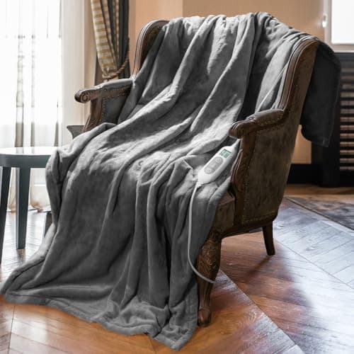 Mlivrom Heated Throw Blanket with 1-9 hrs Timer Auto-Off & 8 Heating Levels, Flannel Electric Blanket Full Body Warmth, ETL Certified & Machine Washable