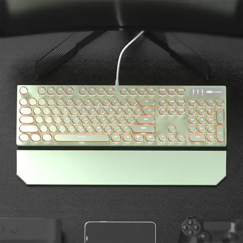Camiysn Typewriter Style Mechanical Gaming Keyboard, Green Retro Punk Gaming Keyboard with White Backlit, 104 Keys Blue Switch Wired Cute Keyboards, Round Keycaps for Windows/Mac/PC 6